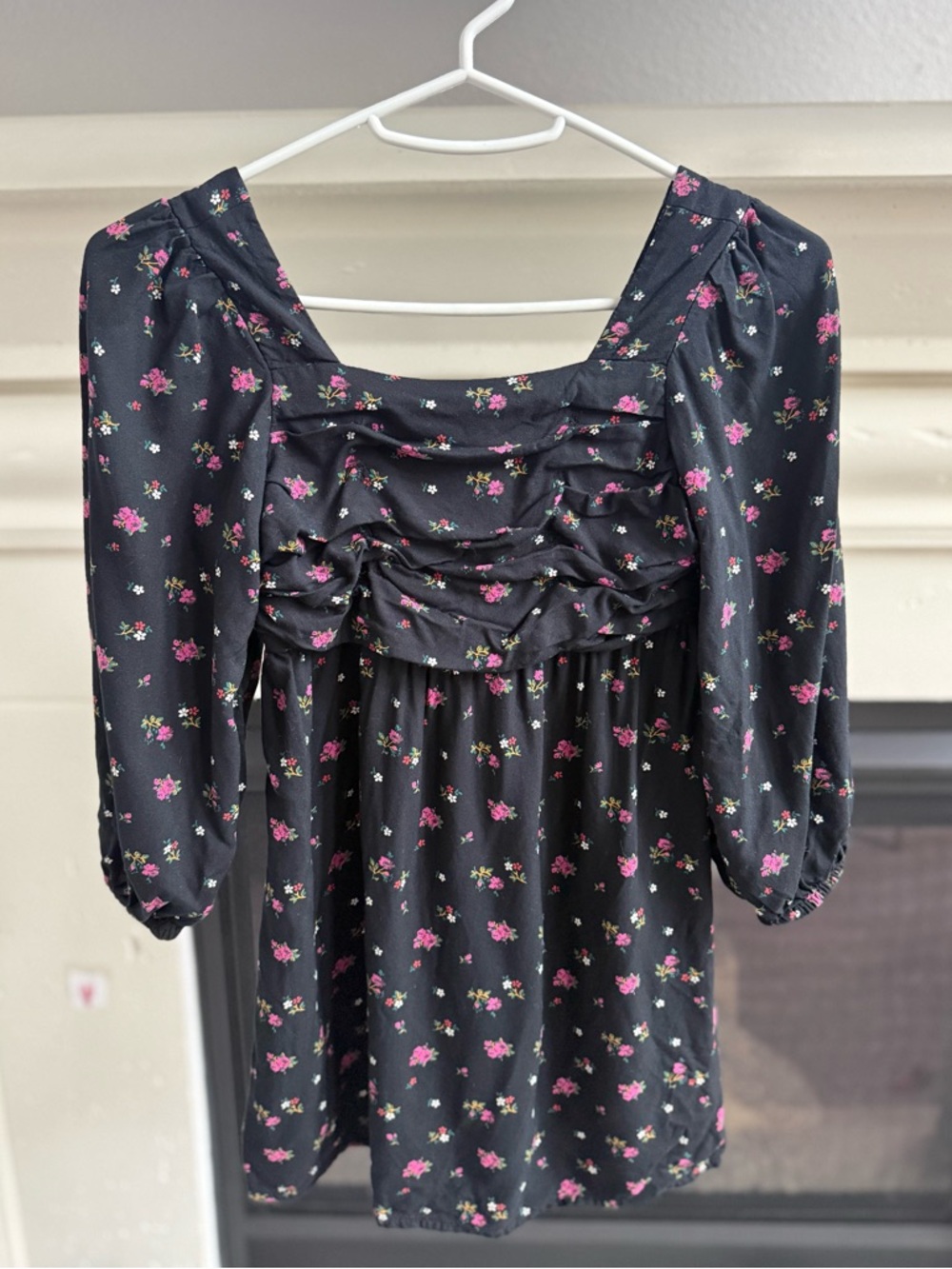 GAP Kids Black Floral Square-Neck Peasant Dress